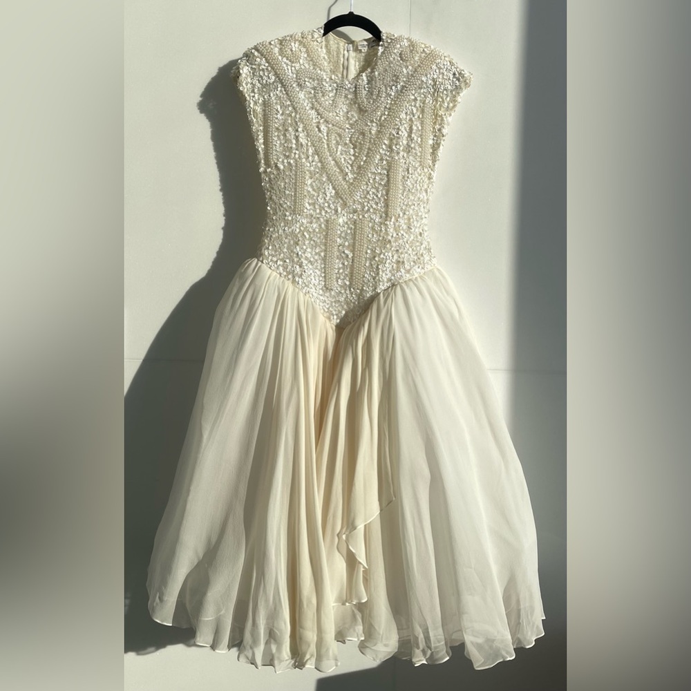 Vintage Oleg Cassini Sequin and Pearl Cap Sleeve Dress